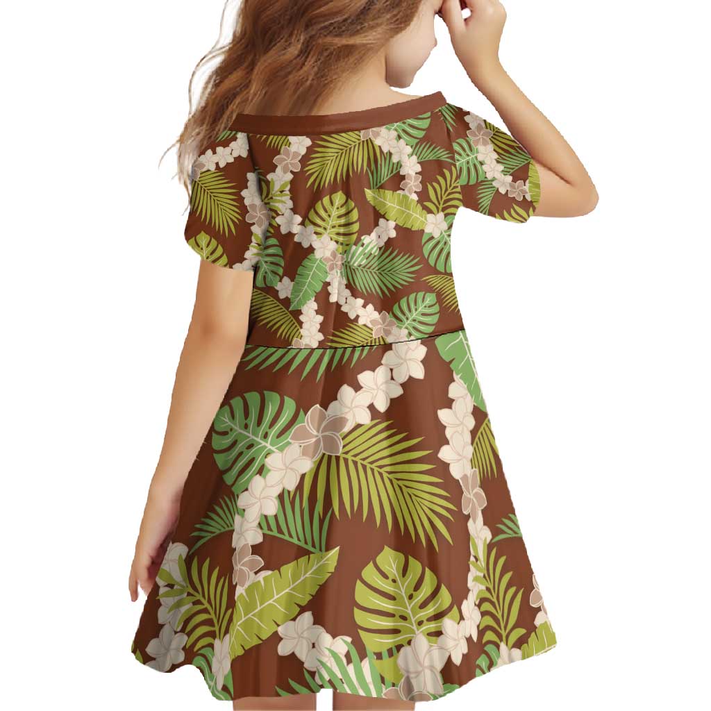 Brown Hawaii Plumeria Lei With Tropical Leaves Family Matching Off Shoulder Maxi Dress and Hawaiian Shirt LT14 - Polynesian Pride