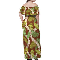 Brown Hawaii Plumeria Lei With Tropical Leaves Family Matching Off Shoulder Maxi Dress and Hawaiian Shirt LT14 - Polynesian Pride