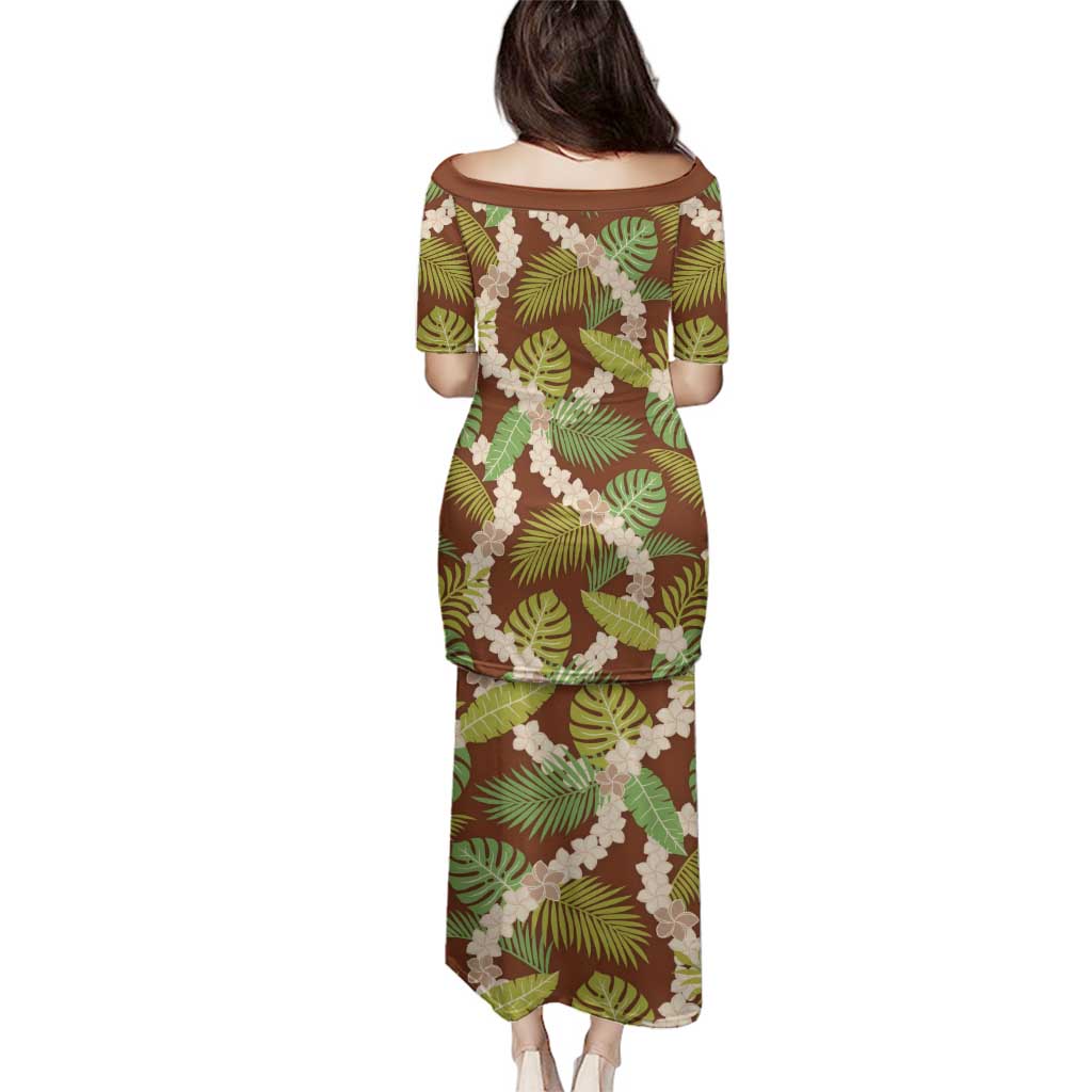 Brown Hawaii Plumeria Lei With Tropical Leaves Family Matching Puletasi and Hawaiian Shirt LT14 - Polynesian Pride