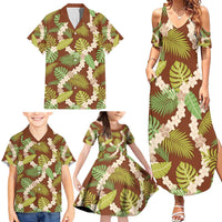 Brown Hawaii Plumeria Lei With Tropical Leaves Family Matching Summer Maxi Dress and Hawaiian Shirt LT14 - Polynesian Pride