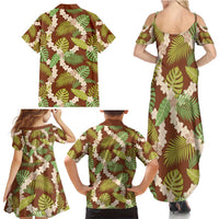 Brown Hawaii Plumeria Lei With Tropical Leaves Family Matching Summer Maxi Dress and Hawaiian Shirt LT14 - Polynesian Pride
