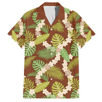 Brown Hawaii Plumeria Lei With Tropical Leaves Family Matching Summer Maxi Dress and Hawaiian Shirt LT14 Dad's Shirt - Short Sleeve Brown - Polynesian Pride