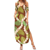 Brown Hawaii Plumeria Lei With Tropical Leaves Family Matching Summer Maxi Dress and Hawaiian Shirt LT14 Mom's Dress Brown - Polynesian Pride