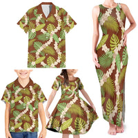 Brown Hawaii Plumeria Lei With Tropical Leaves Family Matching Tank Maxi Dress and Hawaiian Shirt LT14 - Polynesian Pride