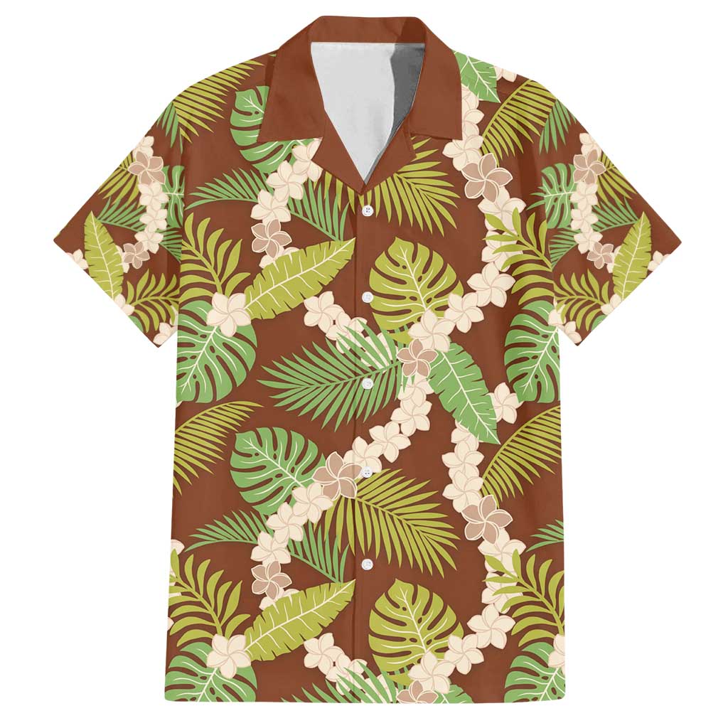 Brown Hawaii Plumeria Lei With Tropical Leaves Family Matching Tank Maxi Dress and Hawaiian Shirt LT14 Dad's Shirt - Short Sleeve Brown - Polynesian Pride