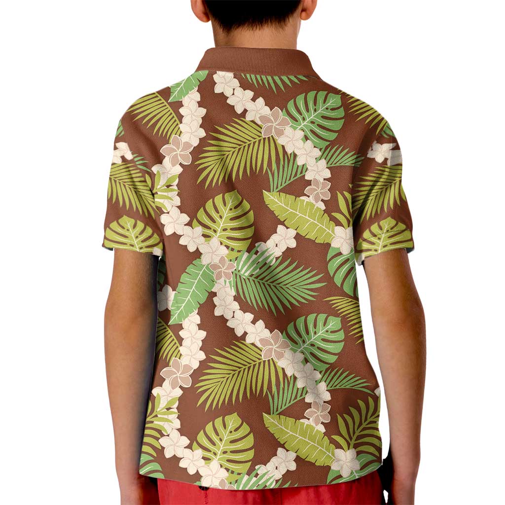 Brown Hawaii Plumeria Lei With Tropical Leaves Kid Polo Shirt