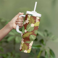 Brown Hawaii Plumeria Lei With Tropical Leaves Tumbler With Handle LT14 - Polynesian Pride