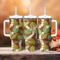Brown Hawaii Plumeria Lei With Tropical Leaves Tumbler With Handle LT14 - Polynesian Pride
