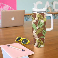 Brown Hawaii Plumeria Lei With Tropical Leaves Tumbler With Handle LT14 - Polynesian Pride