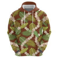 Brown Hawaii Plumeria Lei With Tropical Leaves Zip Hoodie