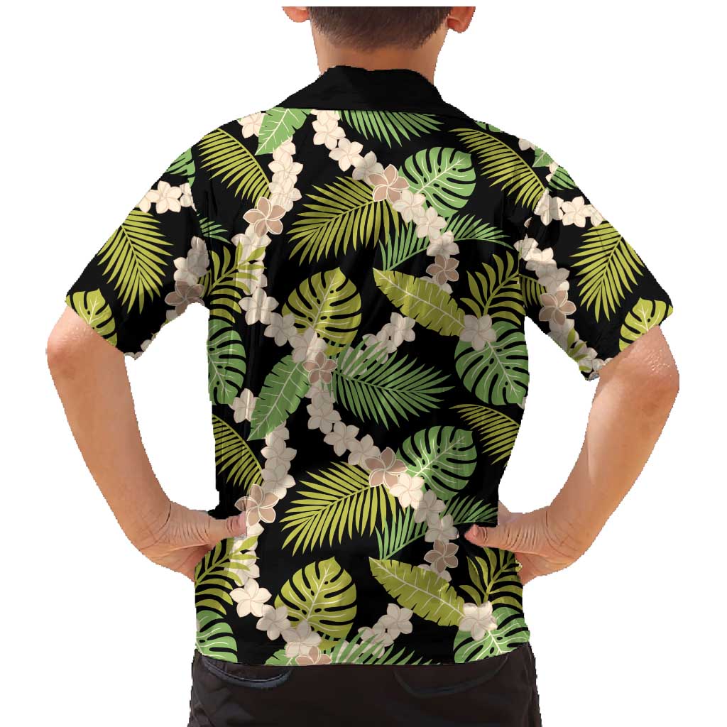 Black Hawaii Plumeria Lei With Tropical Leaves Family Matching Mermaid Dress and Hawaiian Shirt LT14 - Polynesian Pride