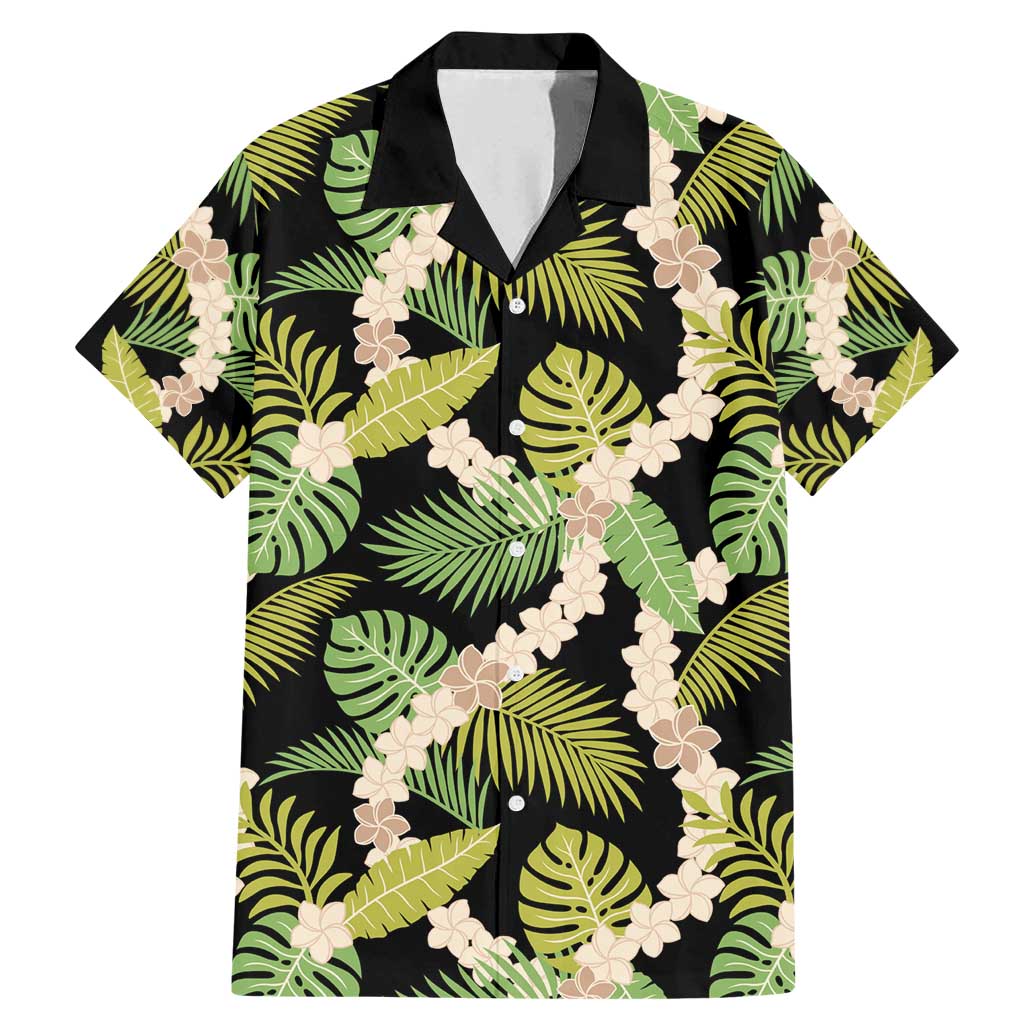 Black Hawaii Plumeria Lei With Tropical Leaves Family Matching Mermaid Dress and Hawaiian Shirt LT14 Dad's Shirt - Short Sleeve Black - Polynesian Pride
