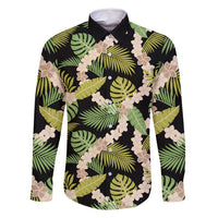 Black Hawaii Plumeria Lei With Tropical Leaves Family Matching Mermaid Dress and Hawaiian Shirt LT14 Dad's Shirt - Long Sleeve Black - Polynesian Pride