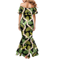 Black Hawaii Plumeria Lei With Tropical Leaves Family Matching Mermaid Dress and Hawaiian Shirt LT14 - Polynesian Pride