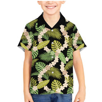 Black Hawaii Plumeria Lei With Tropical Leaves Family Matching Mermaid Dress and Hawaiian Shirt LT14 Son's Shirt Black - Polynesian Pride
