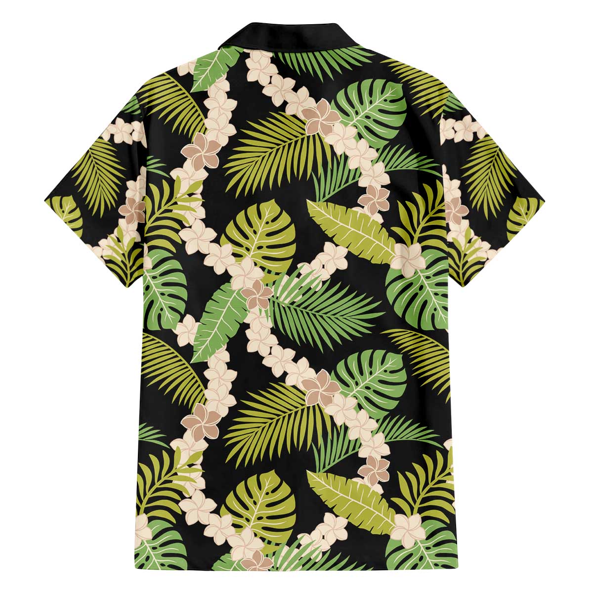 Black Hawaii Plumeria Lei With Tropical Leaves Family Matching Off The Shoulder Long Sleeve Dress and Hawaiian Shirt LT14 - Polynesian Pride