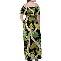 Black Hawaii Plumeria Lei With Tropical Leaves Family Matching Off Shoulder Maxi Dress and Hawaiian Shirt LT14 - Polynesian Pride