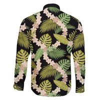 Black Hawaii Plumeria Lei With Tropical Leaves Family Matching Off Shoulder Short Dress and Hawaiian Shirt LT14 - Polynesian Pride