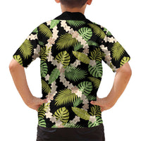 Black Hawaii Plumeria Lei With Tropical Leaves Family Matching Short Sleeve Bodycon Dress and Hawaiian Shirt LT14 - Polynesian Pride