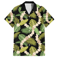 Black Hawaii Plumeria Lei With Tropical Leaves Family Matching Short Sleeve Bodycon Dress and Hawaiian Shirt LT14 Dad's Shirt - Short Sleeve Black - Polynesian Pride