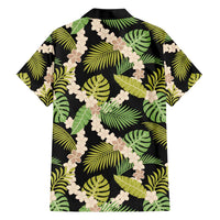 Black Hawaii Plumeria Lei With Tropical Leaves Family Matching Short Sleeve Bodycon Dress and Hawaiian Shirt LT14 - Polynesian Pride