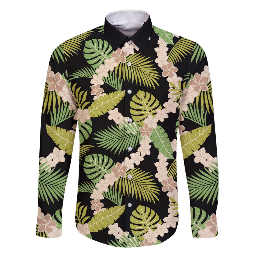Black Hawaii Plumeria Lei With Tropical Leaves Family Matching Short Sleeve Bodycon Dress and Hawaiian Shirt LT14 Dad's Shirt - Long Sleeve Black - Polynesian Pride