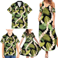 Black Hawaii Plumeria Lei With Tropical Leaves Family Matching Summer Maxi Dress and Hawaiian Shirt LT14 - Polynesian Pride