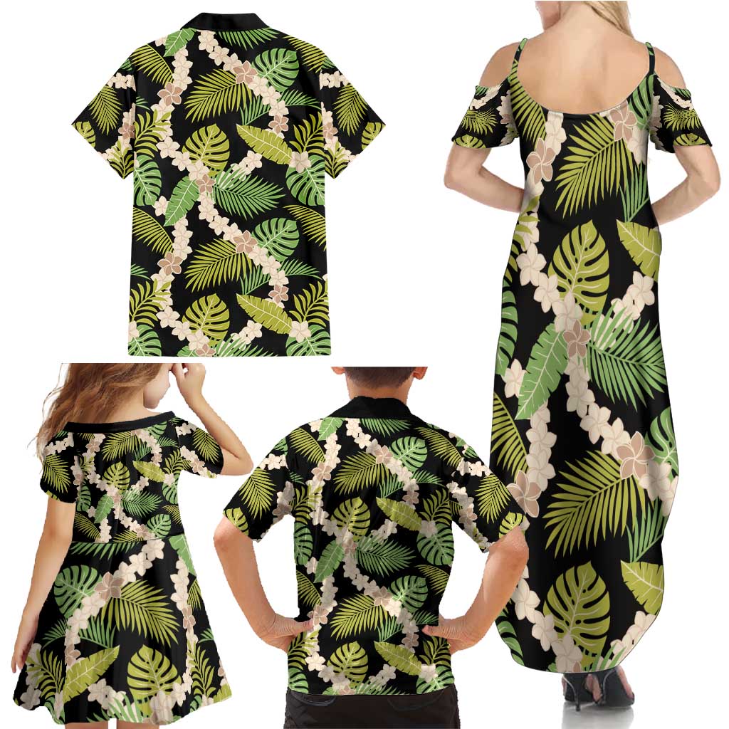 Black Hawaii Plumeria Lei With Tropical Leaves Family Matching Summer Maxi Dress and Hawaiian Shirt LT14 - Polynesian Pride