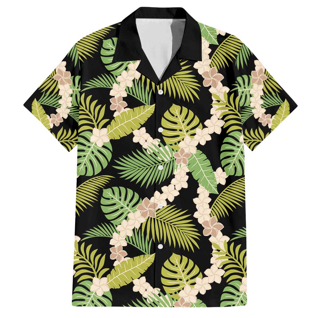 Black Hawaii Plumeria Lei With Tropical Leaves Family Matching Summer Maxi Dress and Hawaiian Shirt LT14 Dad's Shirt - Short Sleeve Black - Polynesian Pride