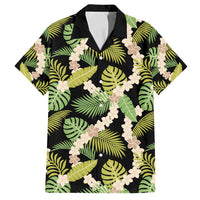 Black Hawaii Plumeria Lei With Tropical Leaves Family Matching Summer Maxi Dress and Hawaiian Shirt LT14 Dad's Shirt - Short Sleeve Black - Polynesian Pride