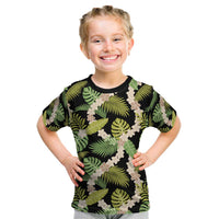 Black Hawaii Plumeria Lei With Tropical Leaves Kid T Shirt