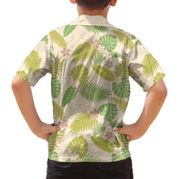 Beige Hawaii Plumeria Lei With Tropical Leaves Family Matching Long Sleeve Bodycon Dress and Hawaiian Shirt LT14 - Polynesian Pride