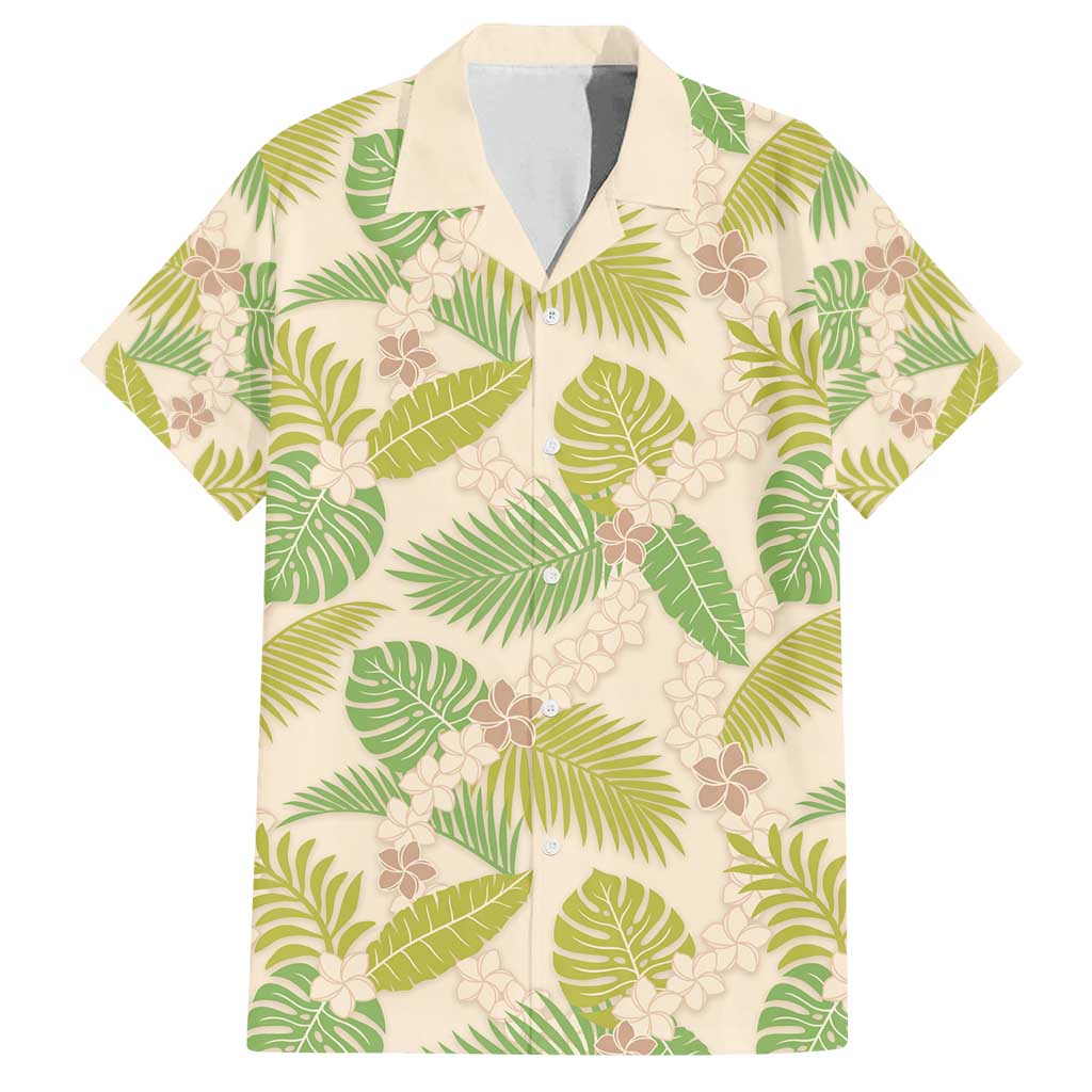 Beige Hawaii Plumeria Lei With Tropical Leaves Family Matching Long Sleeve Bodycon Dress and Hawaiian Shirt LT14 Dad's Shirt - Short Sleeve Beige - Polynesian Pride