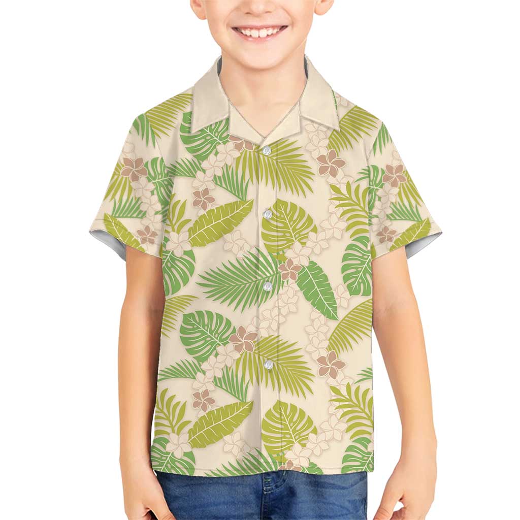 Beige Hawaii Plumeria Lei With Tropical Leaves Family Matching Long Sleeve Bodycon Dress and Hawaiian Shirt LT14 Son's Shirt Beige - Polynesian Pride