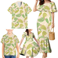Beige Hawaii Plumeria Lei With Tropical Leaves Family Matching Mermaid Dress and Hawaiian Shirt LT14 - Polynesian Pride