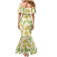 Beige Hawaii Plumeria Lei With Tropical Leaves Family Matching Mermaid Dress and Hawaiian Shirt LT14 - Polynesian Pride