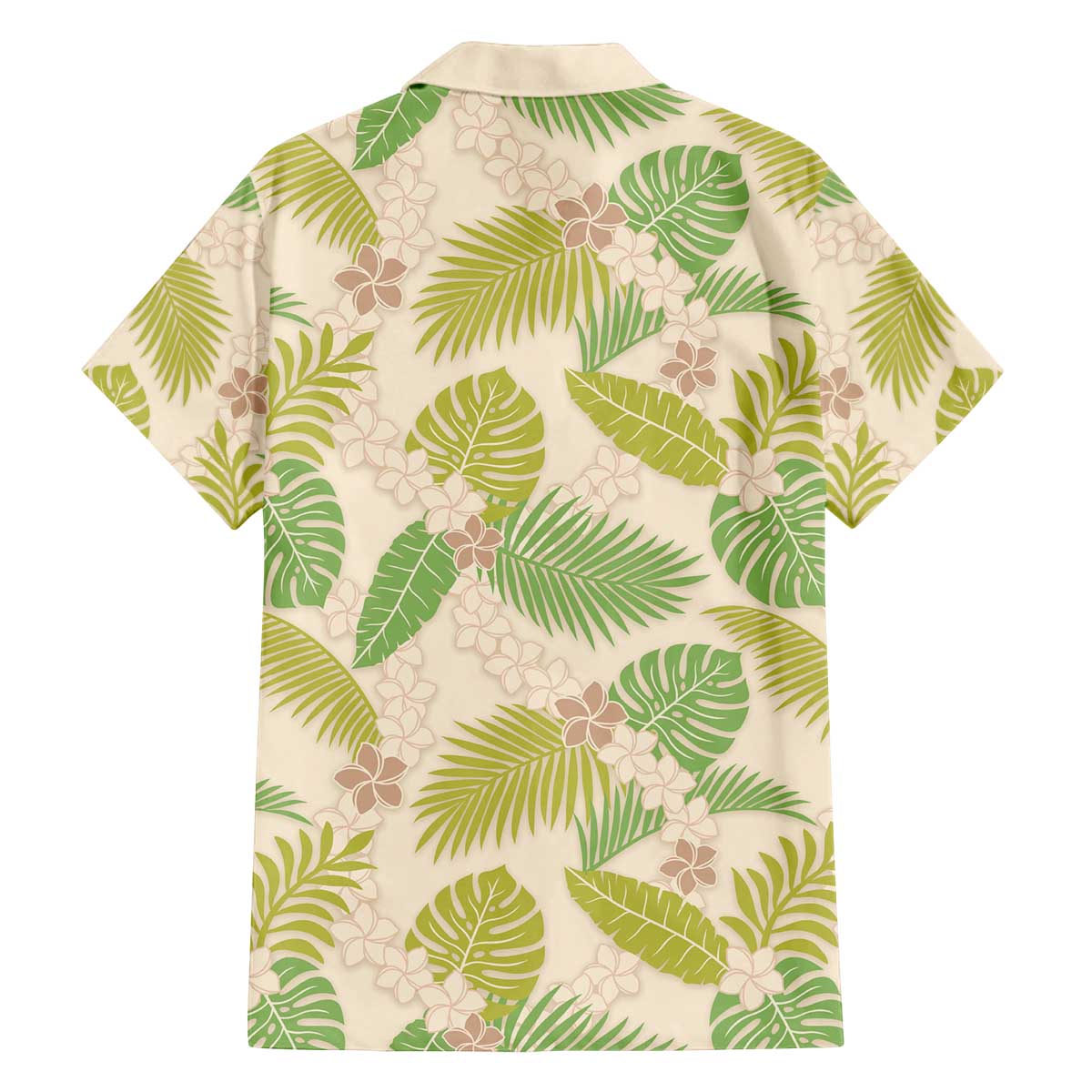 Beige Hawaii Plumeria Lei With Tropical Leaves Family Matching Off The Shoulder Long Sleeve Dress and Hawaiian Shirt LT14 - Polynesian Pride