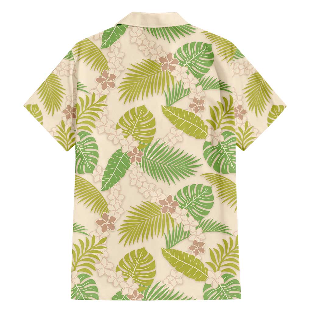 Beige Hawaii Plumeria Lei With Tropical Leaves Family Matching Off Shoulder Maxi Dress and Hawaiian Shirt LT14 - Polynesian Pride