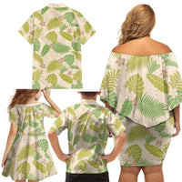 Beige Hawaii Plumeria Lei With Tropical Leaves Family Matching Off Shoulder Short Dress and Hawaiian Shirt LT14 - Polynesian Pride