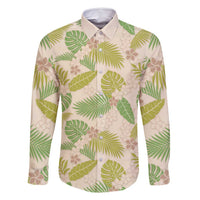 Beige Hawaii Plumeria Lei With Tropical Leaves Family Matching Off Shoulder Short Dress and Hawaiian Shirt LT14 Dad's Shirt - Long Sleeve Beige - Polynesian Pride