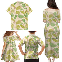 Beige Hawaii Plumeria Lei With Tropical Leaves Family Matching Puletasi and Hawaiian Shirt LT14 - Polynesian Pride
