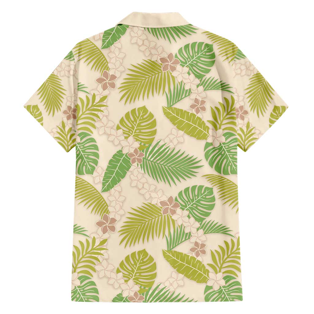 Beige Hawaii Plumeria Lei With Tropical Leaves Family Matching Short Sleeve Bodycon Dress and Hawaiian Shirt LT14 - Polynesian Pride