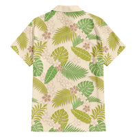 Beige Hawaii Plumeria Lei With Tropical Leaves Family Matching Short Sleeve Bodycon Dress and Hawaiian Shirt LT14 - Polynesian Pride