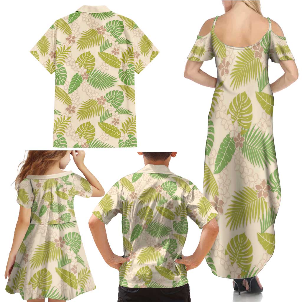 Beige Hawaii Plumeria Lei With Tropical Leaves Family Matching Summer Maxi Dress and Hawaiian Shirt LT14 - Polynesian Pride