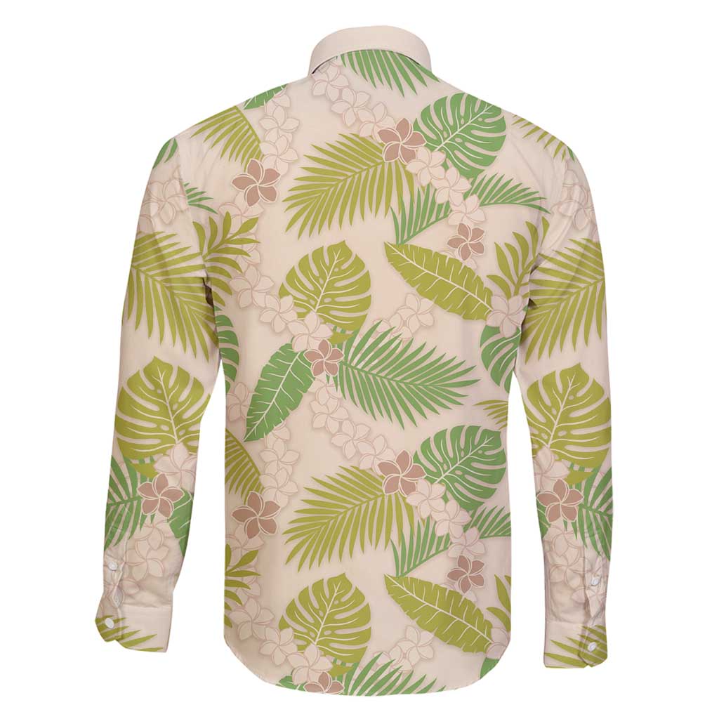Beige Hawaii Plumeria Lei With Tropical Leaves Family Matching Summer Maxi Dress and Hawaiian Shirt LT14 - Polynesian Pride