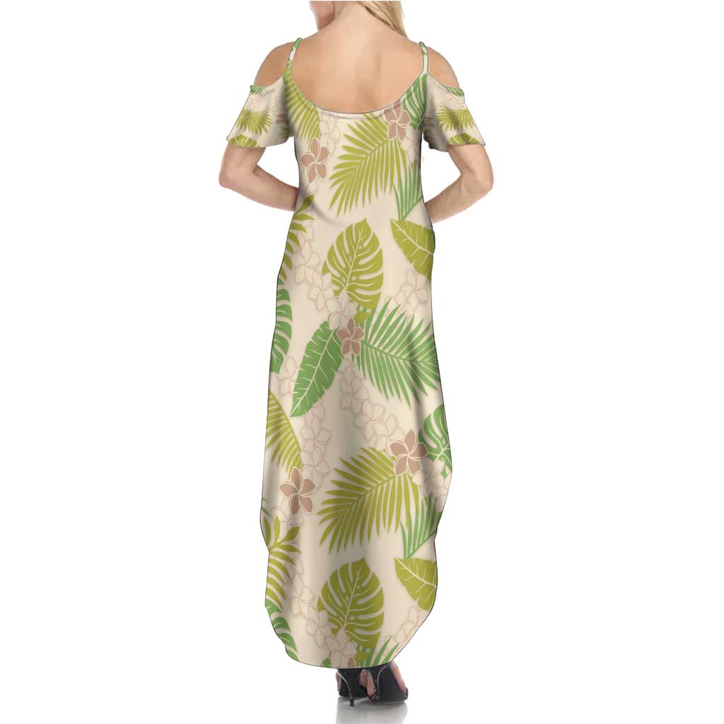 Beige Hawaii Plumeria Lei With Tropical Leaves Family Matching Summer Maxi Dress and Hawaiian Shirt LT14 - Polynesian Pride