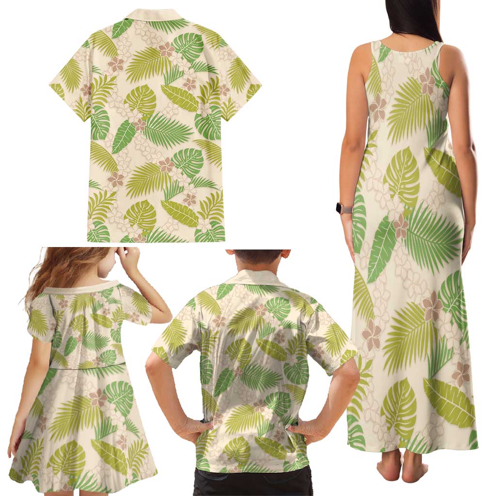 Beige Hawaii Plumeria Lei With Tropical Leaves Family Matching Tank Maxi Dress and Hawaiian Shirt LT14 - Polynesian Pride