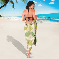 Beige Hawaii Plumeria Lei With Tropical Leaves Sarong