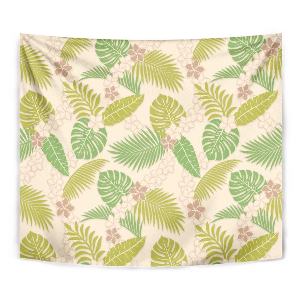 Beige Hawaii Plumeria Lei With Tropical Leaves Tapestry