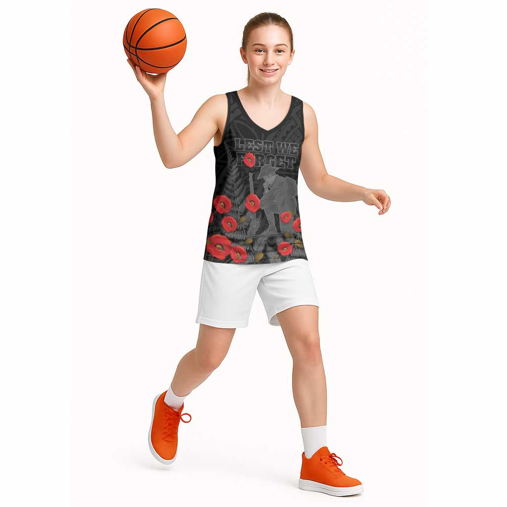 Personalised New Zealand ANZAC Day Basketball Jersey Lest We Forget Soldier Memorial